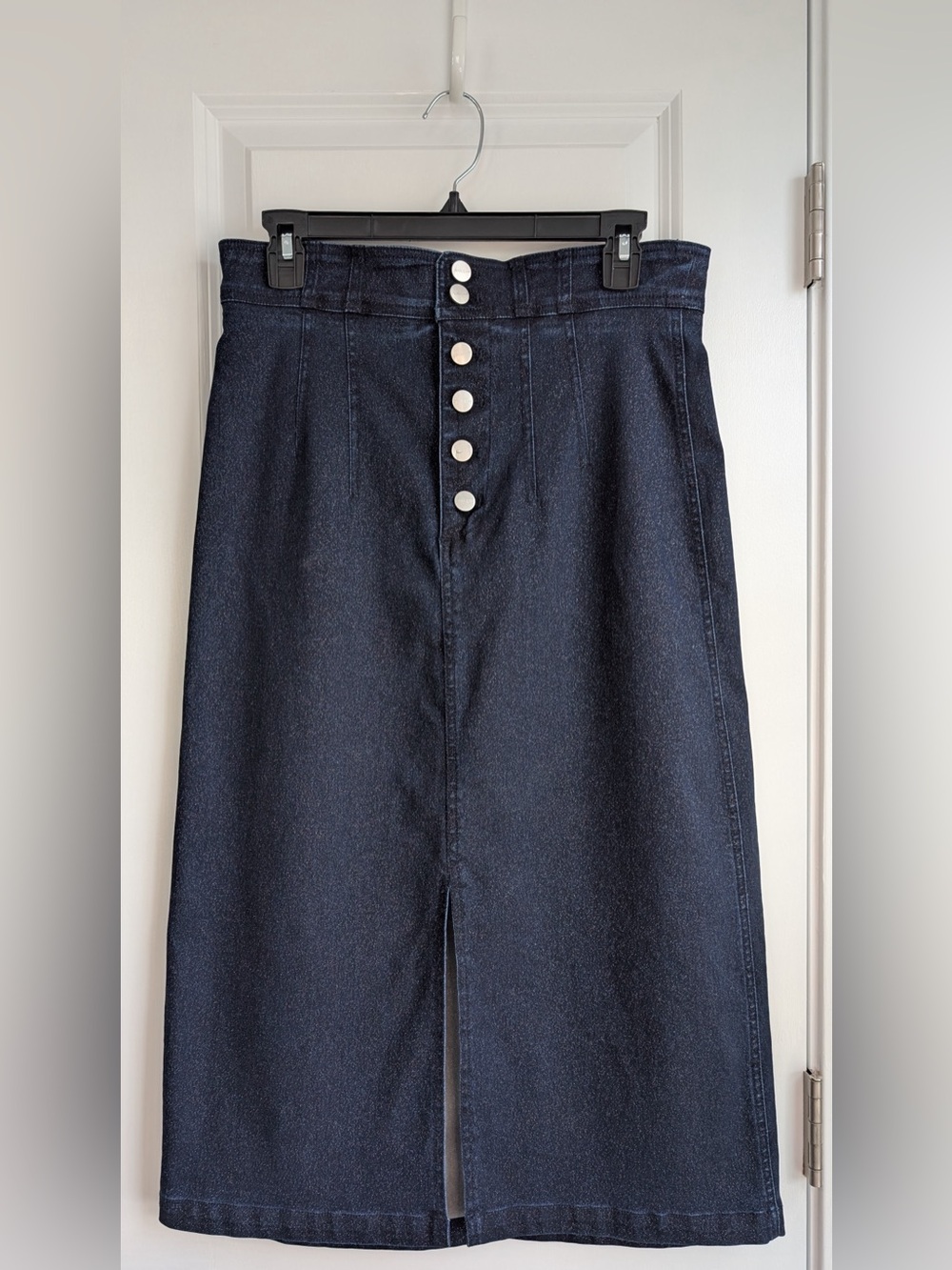 Anthropologie Pilcro Sparkle Denim Midi Pencil Skirt Front Slit Sz 8